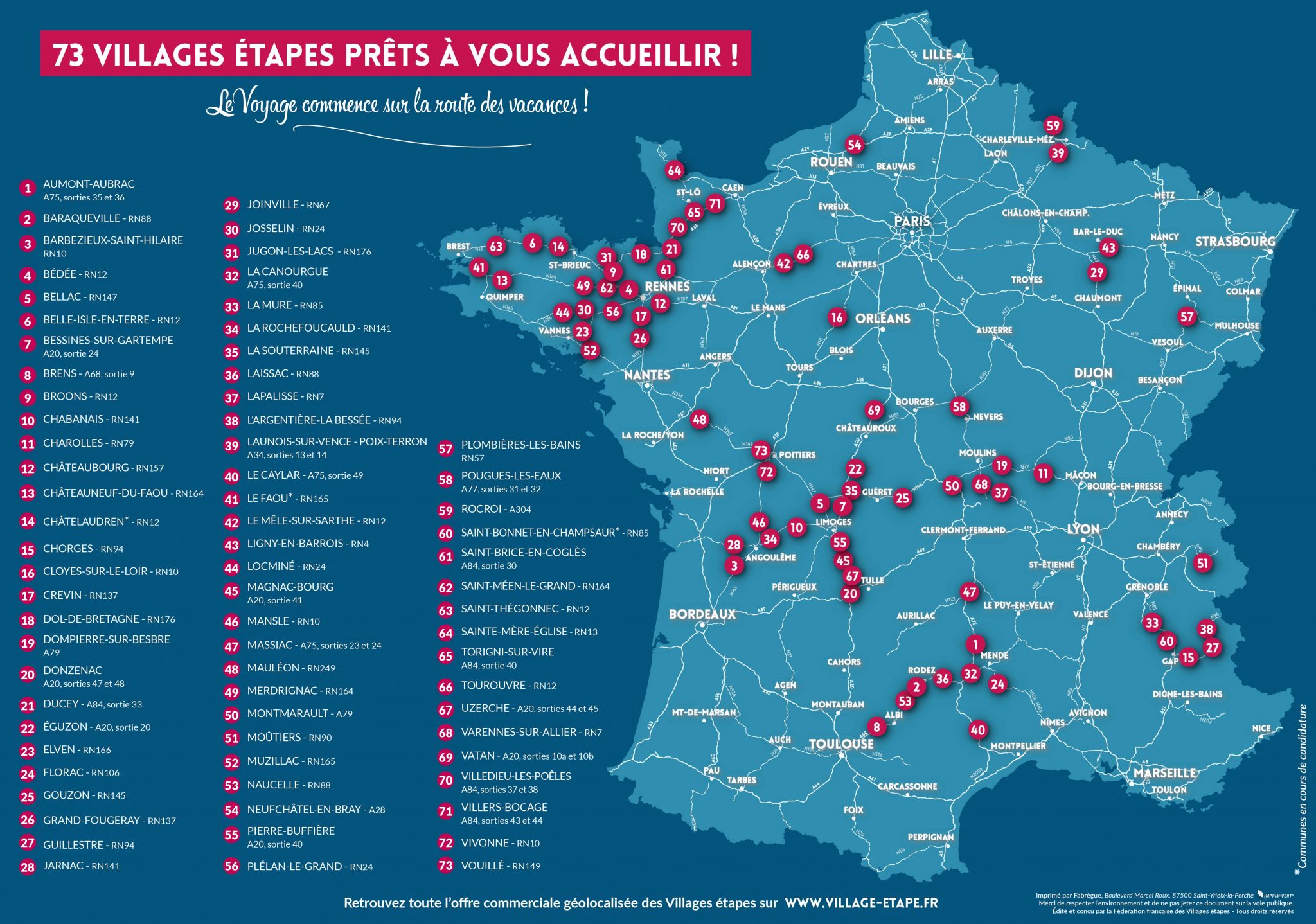 la carte des 73 villages en 2022